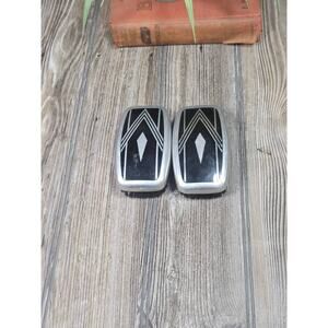 Pair Vintage Clothes Brushes, Art Deco Silver Tone with Black Inlay